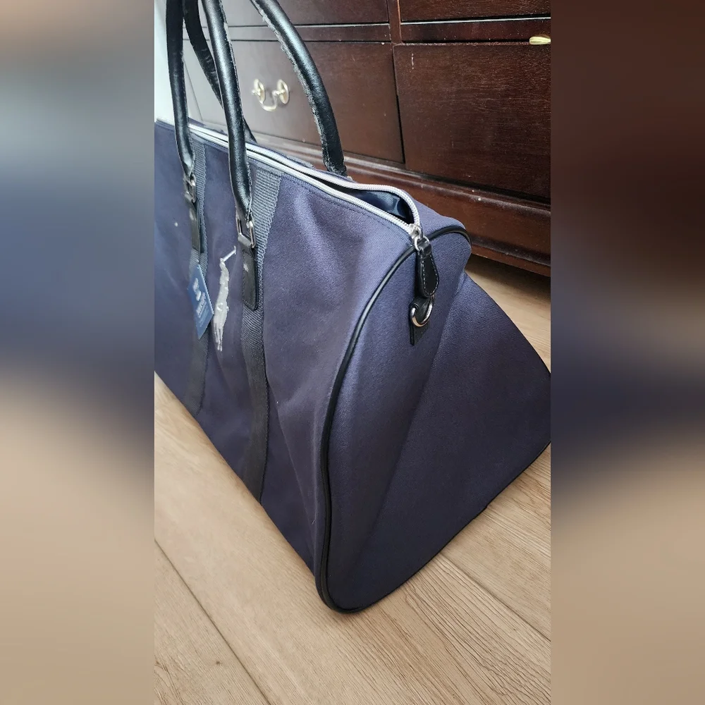 Polo by Ralph Lauren Navy Canvas Duffel Gym Travel Bag New, Check Handles!